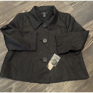 STYLE & CO Women’s Shiny Finish Lined Button Front Swing Jacket Black Size 8
